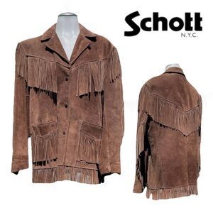 Vintage SCHOTT NYC Mens 40 Womens M Suede Leather Rancher Jacket Coat Fringe